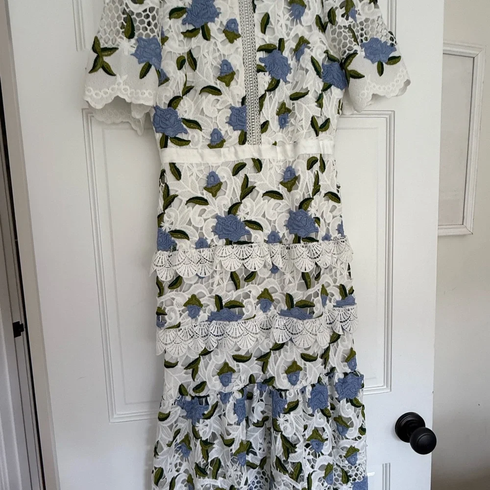 Just Me White and Blue Lace Dress - Picture 6 of 7